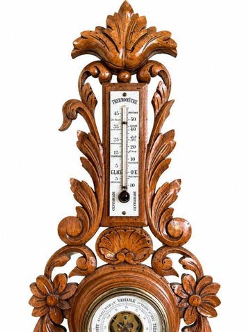 Barometer - Hout - barometer-thermometer, Antiek en Kunst
