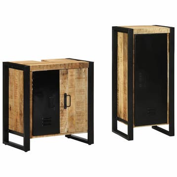 vidaXL Badkamermeubel Set 2 st Bruin en Zwart Massief Mango, Verzenden, Nieuw