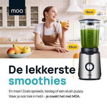 2dekans | MOA - Krachtige blender - Met glazen kan - 1,5, Ophalen of Verzenden, Nieuw