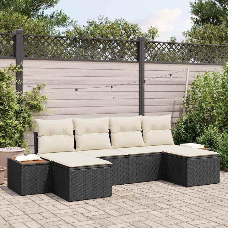 vidaXL Tuinbank Set met kussen 6 pcs Zwart en Crème Poly, Tuin en Terras, Tuinsets en Loungesets, Nieuw, Verzenden