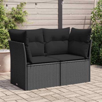 vidaXL Tuinbank met kussens 2-zits zwart poly rattan, Tuin en Terras, Verzenden, Nieuw