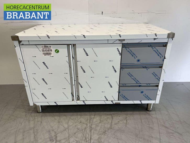 RVS Werkkast Kast Werktafel 2 klapdeuren en 3 laden 140 cm, Articles professionnels, Horeca | Mobilier & Aménagement, Enlèvement ou Envoi