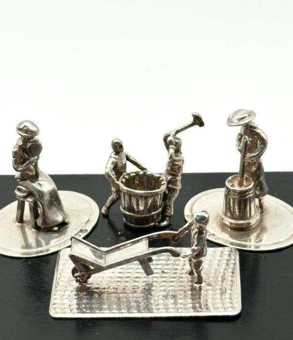 No reserve-Vier handgemaakte Hollands zilveren miniaturen -, Antiek en Kunst, Antiek | Zilver en Goud