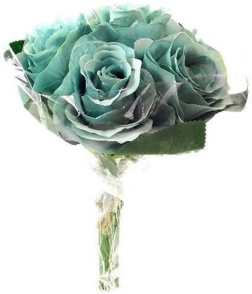 Zijden Roos Teal Bundel 7 stuks, Huis en Inrichting, Woonaccessoires | Kunstplanten en Kunstbloemen, Nieuw