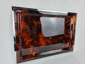 Dienblad - Lucite, Staal - Grote schaal met schildpadpatroon