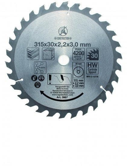 Bgs Technic Hardmetaal Cirkelzaagblad diameter 315 mm 30 tan, Auto-onderdelen, Banden en Velgen, Verzenden