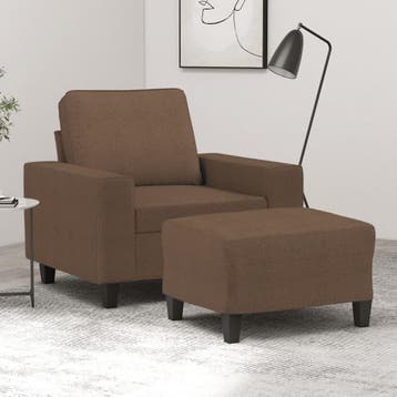 vidaXL Fauteuil met voetenbank / zetel 60 cm stof bruin, Verzenden