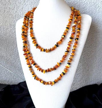 Longueur 214 cm, collier en ambre baltique véritable composé