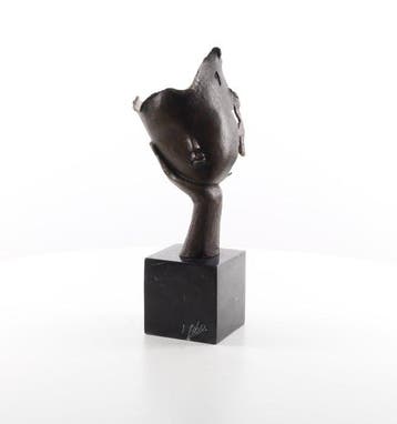 sculptuur, Elegant Modernist Bronze Sculpture of a Face