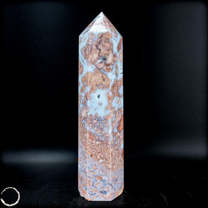 Zeldzame natuurlijke katoen candy agaat Obelisk- 464.77 g, Antiek en Kunst, Curiosa en Brocante