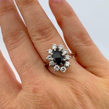 Bague - 18 carats Or blanc Saphir - Diamant, Nieuw