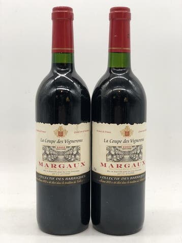 2 x 75cl La Coupe des Vignerons Margaux 2002 (Bordeaux), Collections, Ophalen of Verzenden, Rode wijn