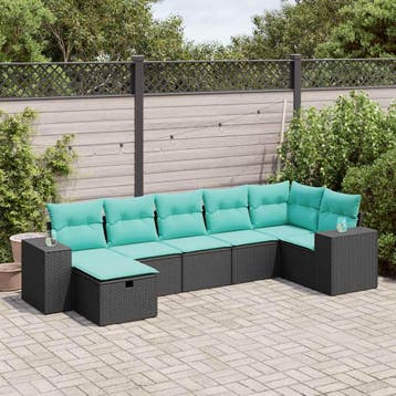 vidaXL 7-delige Loungeset met kussens poly rattan zwart, Verzenden, Nieuw, Loungeset