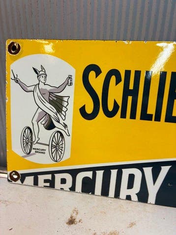 Schlieman Mercury Oil – Emaille Reclamebord - Emaille bord -
