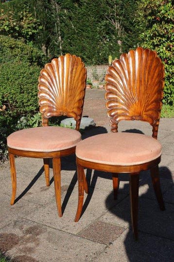 Stoel (2) - Hout, Textiel - Massief mahonie