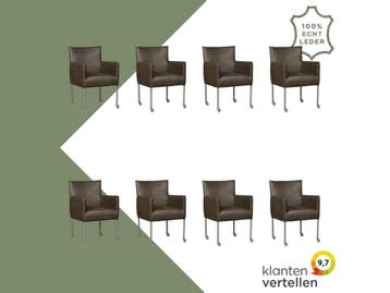 Set van 8 Leren eetkamerstoelen Desire - Granada Ash, Ophalen of Verzenden, Nieuw, Leer, Eén
