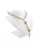 Gouden rozenkrans ketting met gepatineerde kralen, Ophalen of Verzenden, Gebruikt, Overige kleuren, Goud