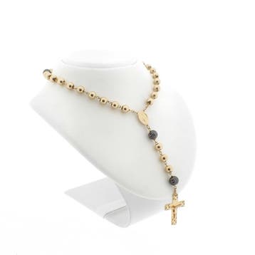 Gouden rozenkrans ketting met gepatineerde kralen, Ophalen of Verzenden, Gebruikt, Roze, Goud