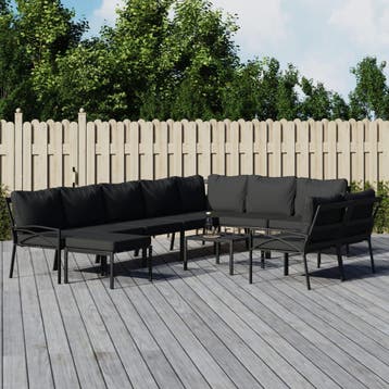 vidaXL 11-delige Loungeset met kussens staal grijs, Verzenden, Nieuw, Loungeset