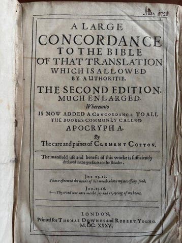 Clement Cotton - A large concordance to the Bible - 1635