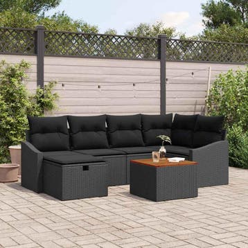 vidaXL Tuinbank Set 7 st Zwart poly rattan, Tuin en Terras, Verzenden, Nieuw