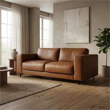 Leren bank Clear - 2,5 zits, Bohemian, Eigentijds, Modern, Retro, Vintage, Nieuw, Ophalen of Verzenden, 200 tot 250 cm