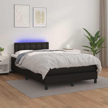 vidaXL Boxspring met matras en LED kunstleer zwart 120x200, Verzenden