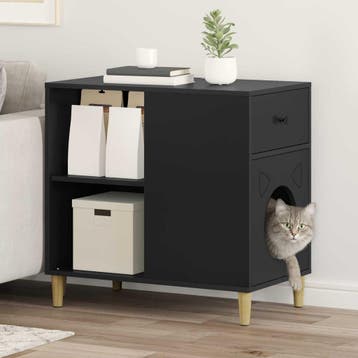 vidaXL Kattenhuis Zwart 72 x 42,5 x 70 cm Bewerkt hout, Dieren en Toebehoren, Verzenden, Nieuw