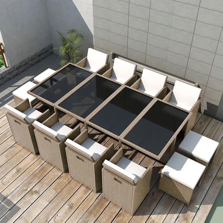 vidaXL 13-delige Tuinset met kussens poly rattan beige, Tuin en Terras, Tuinsets en Loungesets, Tuinset, Nieuw, Verzenden
