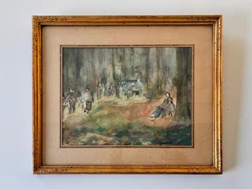 Jules Pascin (1885-1930) - Sous-bois avec artistes au