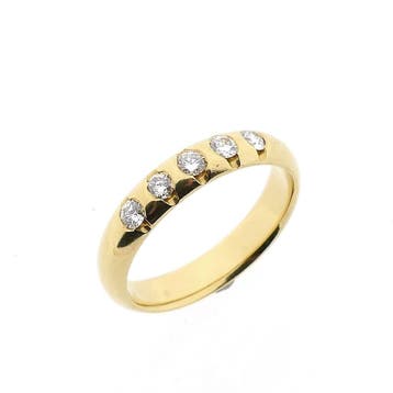 Gouden rijring met diamanten; 0,25 ct., Handtassen en Accessoires, Ringen, Gebruikt, Ophalen of Verzenden, 17 tot 18, Met edelsteen
