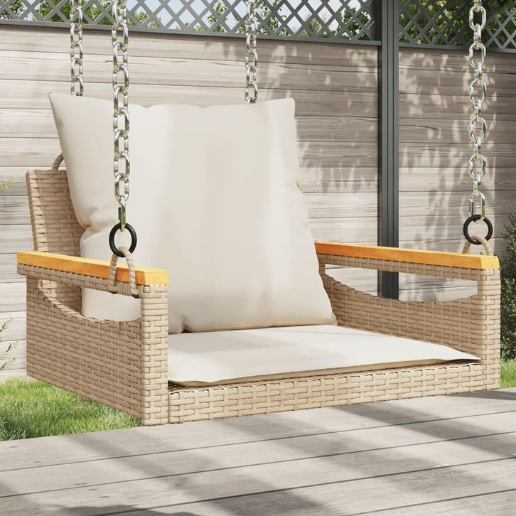 vidaXL Schommelbank met kussens 63x62x40 cm poly rattan, Jardin & Terrasse, Ensembles de jardin, Envoi