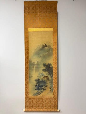 Japanse inktlandschap – hangende rol – Mistige bergen, bos,