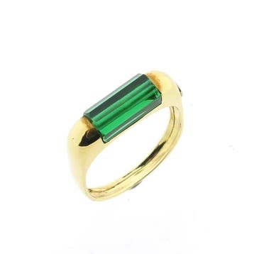 Gouden ring met groene toermalijn, Handtassen en Accessoires, Ringen, Gebruikt, Ophalen of Verzenden, 17 tot 18, Met edelsteen
