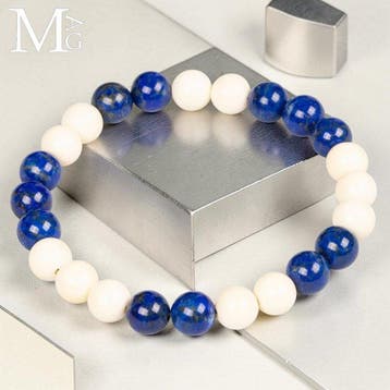 Elastisch armband met natuurlijke lapis lazuli en gepolijste