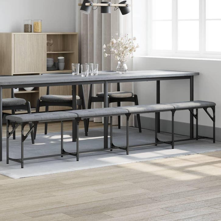vidaXL Eetkamerbank 248x32x45 cm staal en stof lichtgrijs, Huis en Inrichting, Stoelen, Nieuw, Verzenden