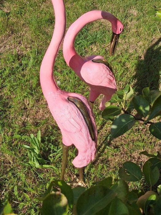 sculptuur, paar flamingos unikat - 100 cm - Brons, Emaille, Antiek en Kunst, Curiosa en Brocante
