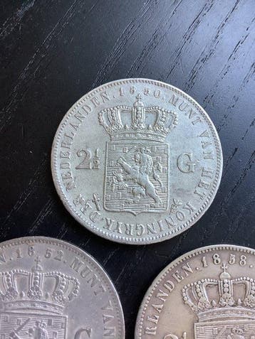 Nederland. Willem III. 2 1/2 Gulden 1850/1858, Lot van 3