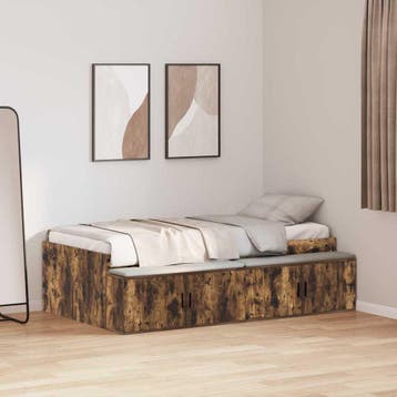 vidaXL Bedframe met lade Rook Eiken 90 x 200 cm Bewerkt hout, Verzenden, Nieuw