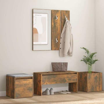 vidaXL Garderobe set bewerkt hout gerookt eikenkleurig, Verzenden, Nieuw