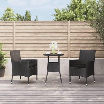 vidaXL 3-delige Bistroset met kussens poly rattan zwart, Verzenden, Nieuw
