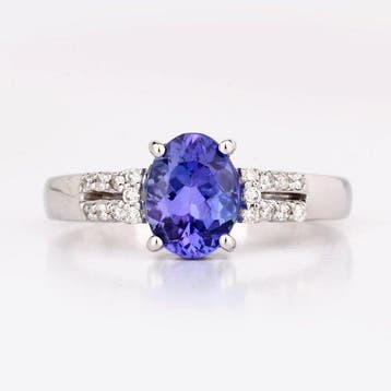 Bague - 14 carats Or blanc - 1.26ct. tw. Tanzanite - Diamant