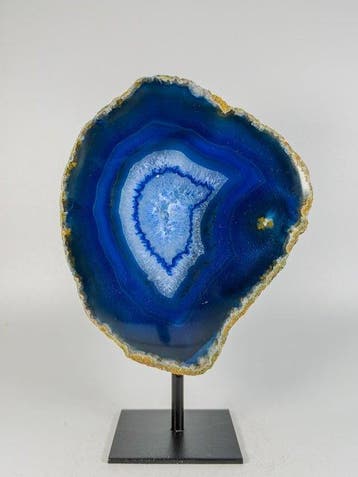 Rare blue Agate - rock crystal geode on stand Geode -