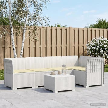 vidaXL 5-Zits Tuinbank met Kussens Rattanlook PP Wit, Verzenden