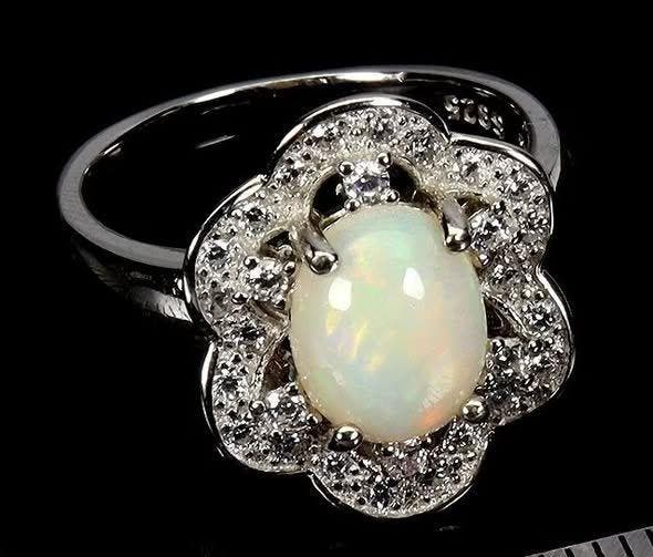 Zonder minimumprijs - Ring Zilver Vuuropaal, Handtassen en Accessoires, Ringen