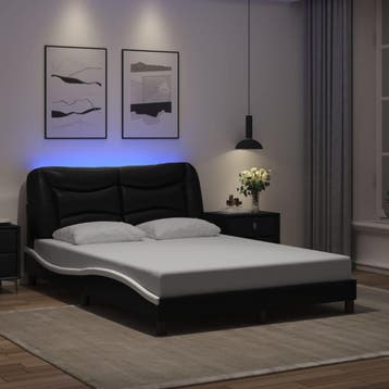 vidaXL Bedframe met LED zonder matras Hvar zwart en wit, Verzenden, Nieuw