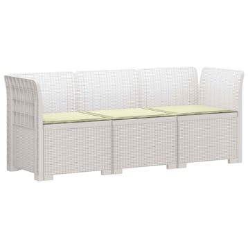 vidaXL 3-Zits Tu bank met Kussens Rattan Look PP Wit, Verzenden