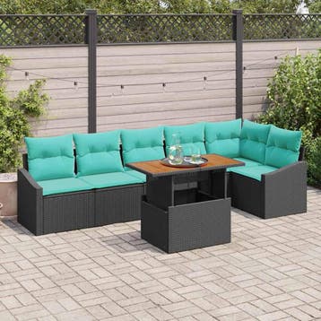 vidaXL Tuin Eettafel Set met kussen 7 pcs Zwart en, Verzenden, Nieuw
