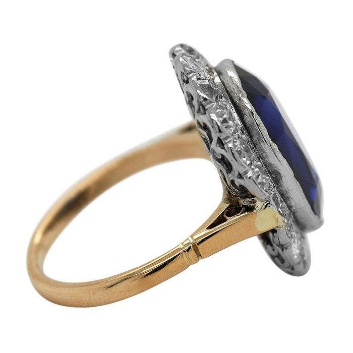 Bague - 18 carats Or blanc, Or jaune - Diamant - Saphir, Handtassen en Accessoires, Ringen