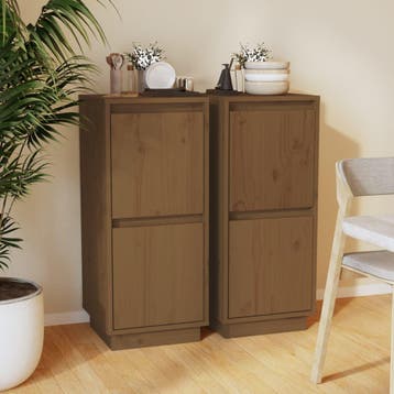vidaXL Dressoirs 2 st 31,5x34x75 cm massief grenenhout, Huis en Inrichting, Kasten | Dressoirs, Verzenden, Nieuw